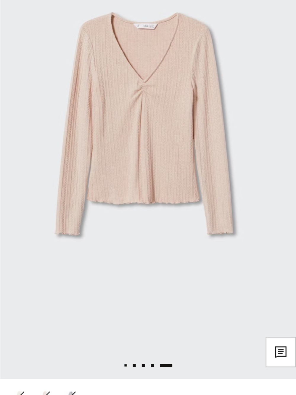 Mango Ribbed V-Neck Top in Light Pink